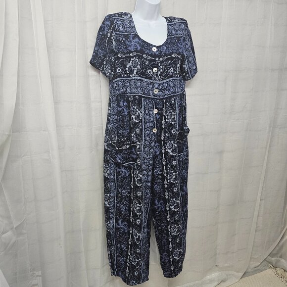 Molly Malloy Blue Floral Jumpsuit Cropped Cottagecore Boho 10P - Picture 5 of 12
